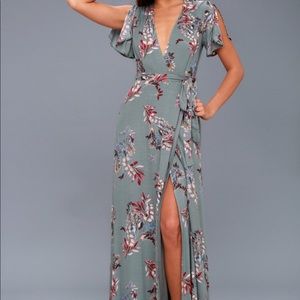 Lulu’s Slate Blue Floral Print Dress